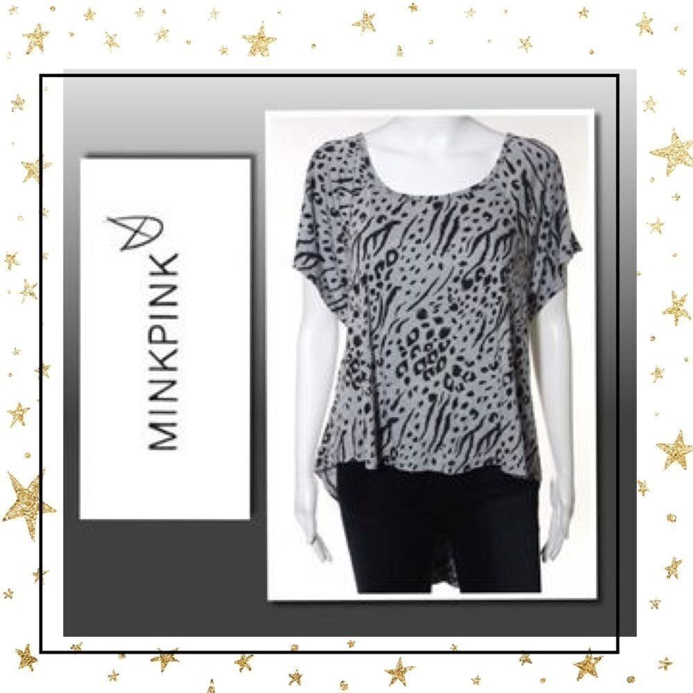 MINKPINK Gray Black Animal Open Shoulder Top M